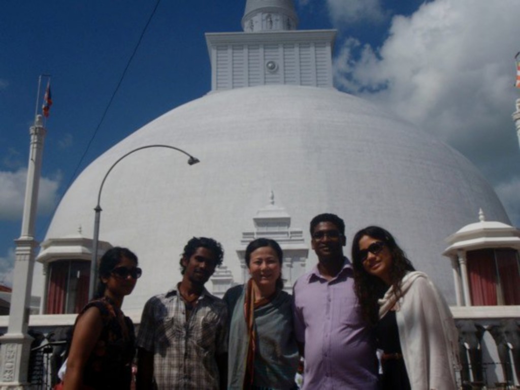 with visitors